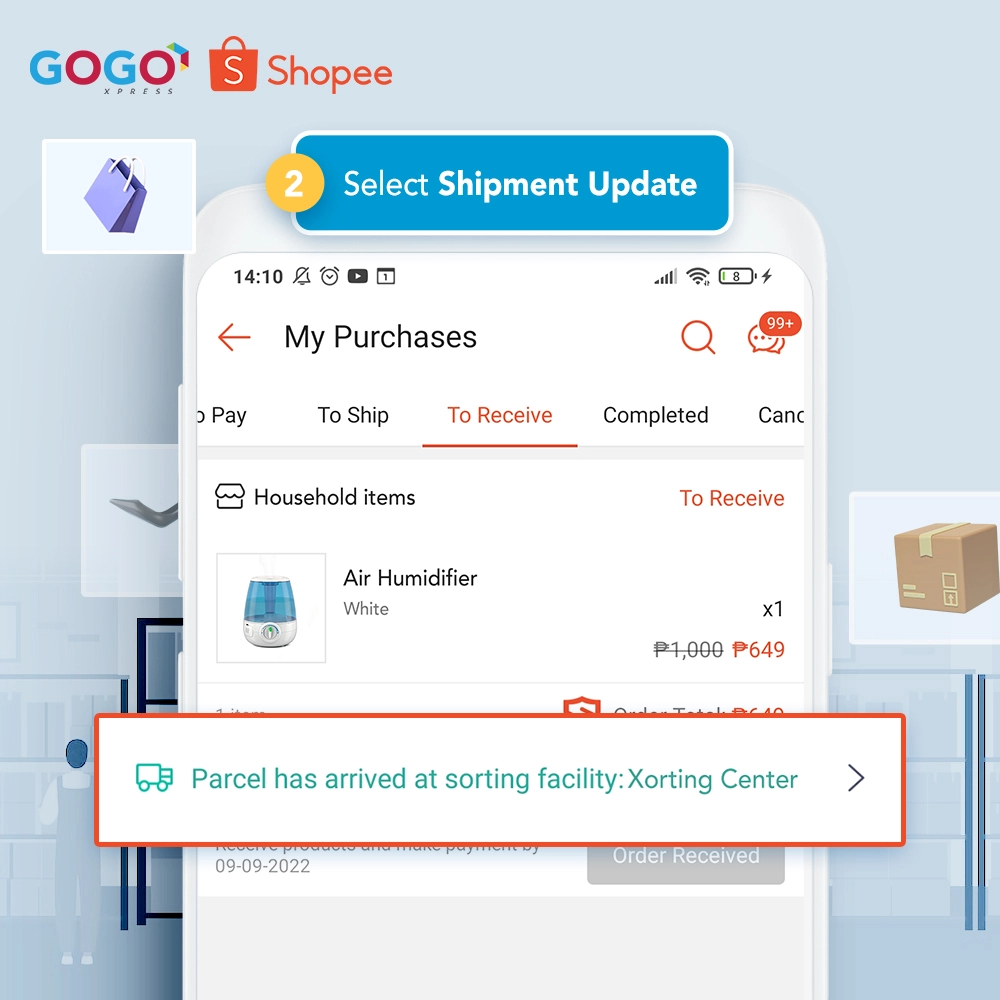 Step 2 of tracking your Shopee parcel is to select shipment update